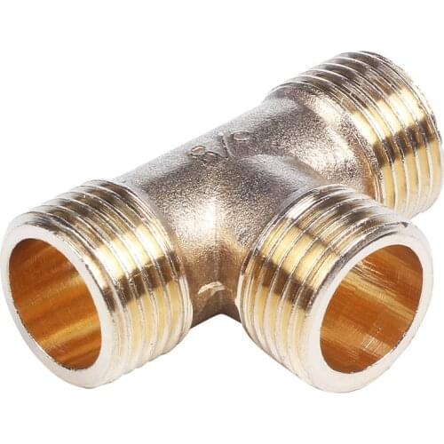 Brass T Shape Water Fuel Pipe Equal Male Tee Adapter Connector 1/2" Thread