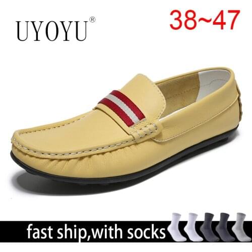 UYOYU Genuine Leather Loafers Cowhide Men Moccasin Sneakers Flat High Quality Causal Shoes Male Footwear Boat Shoes Size 38-47