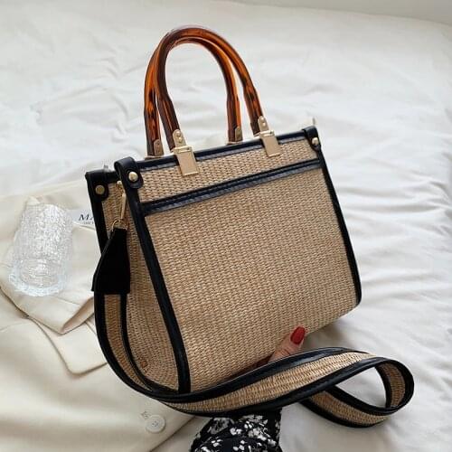 Small Rattan Straw Crossbody Bags with Short Handle for Women 2021 Summer Fashion Trends Purses and Handbags Branded Beach Tote