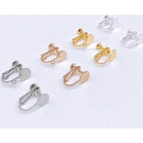 50 PCS 14*16.7mm Metal Copper Ear Clip 8mm Flat Base Setting 4 Colors Plated No Ear Hole Spiral Ear clip For Jewelry Making