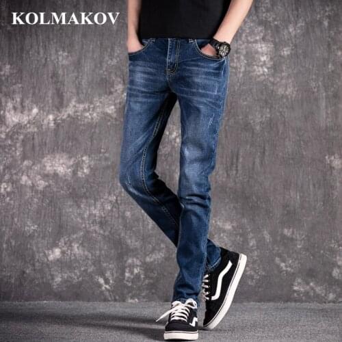 KOLMAKOV 2020 NEW Jeans for Men Spring Trousers Slim Fit Long Jeans Men Classic Denim Pencil Pants Fashion Man Jeans Blue Jeans