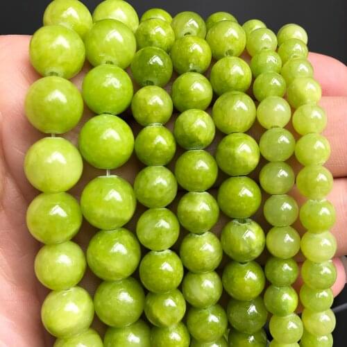 Natural Stone Lemon Green Jades Loose Round Spacer Beads For Jewelry Making DIY Bracelet Charms Accessories 15''Inches 6 8 10mm