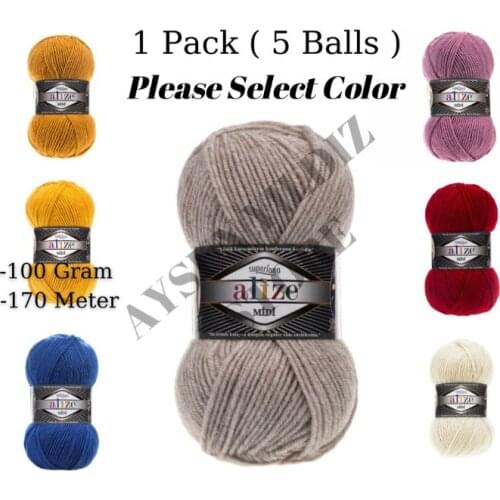 Thread 1 Pack ( 5 Balls ) Alize Superlana Midi Knitting Yarn (%25 Wool %75 Acrylic) 100 Gram 170 Meter Crochet Tool Kit
