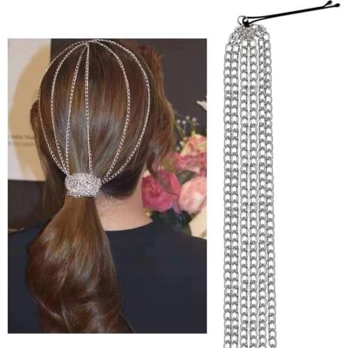 2021 European and American new fashion personalized silver womens hair clip tassel wig extension head chain Party Gift