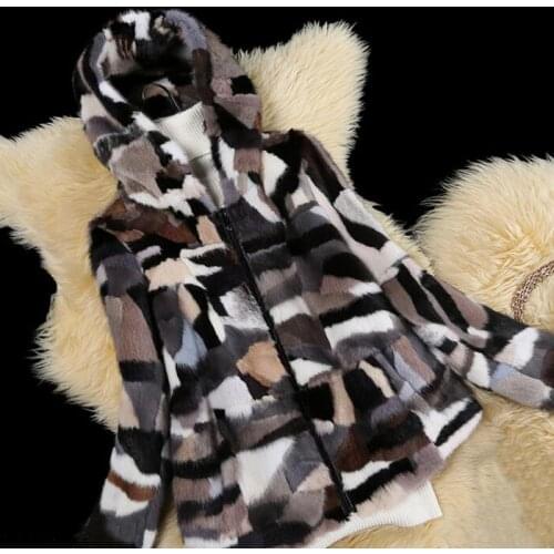 New genuine real natural mink fur coat with hood womens fashion multi-color warm winter waistcoats Plus Size