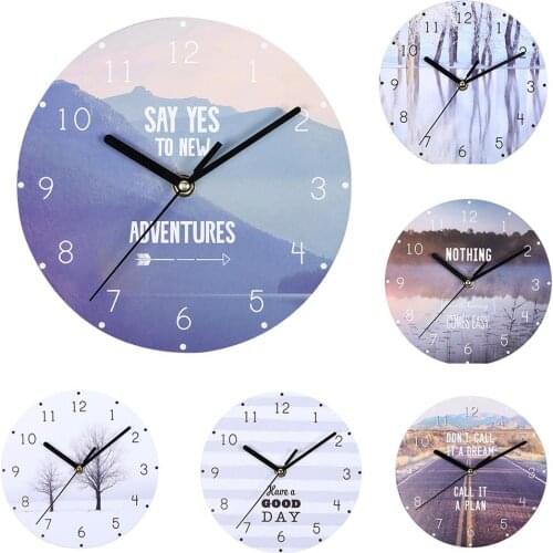 New Fashion Modern Creative Encouraging Words Scenery Round Digital Removable Wall Clock Living Room Bedroom Home Art Wall Clock