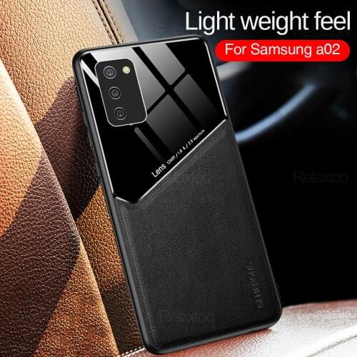 Leather Plexiglass Camera Shockproof Case For Samsung Galaxy A02s Global 6.5" SM-A025F/DS Car Magnetic Holder Phone Cover Fundas