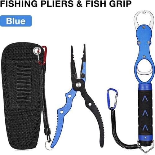 Outlife Portable Aluminum Alloy Fishing Grip Fishing Pliers Split Ring Cutter With Weight Scale Sheath Retractable Tether Combo