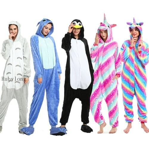 Penguin Onesie Adult Animal Unicorn Pajamas Suit Warm Soft Panda Pig Sleepwear Onepiece Winter Jumpsuit Pijama Cosplay