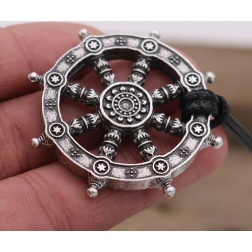 Dropshipping Rudder Charms Dharma Wheel of Life Samsara Buddhist Amulet Pendant Talisman Necklace Religious Jewelry For Men