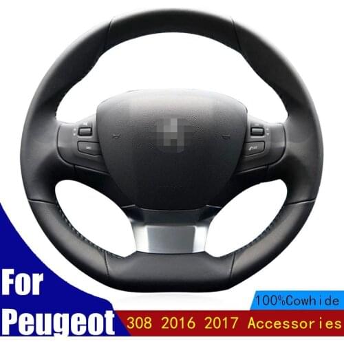 Hand-stitched DIY Car Steering Wheel Cover Genuine Leather For Peugeot 308 2016 2017 Accessories