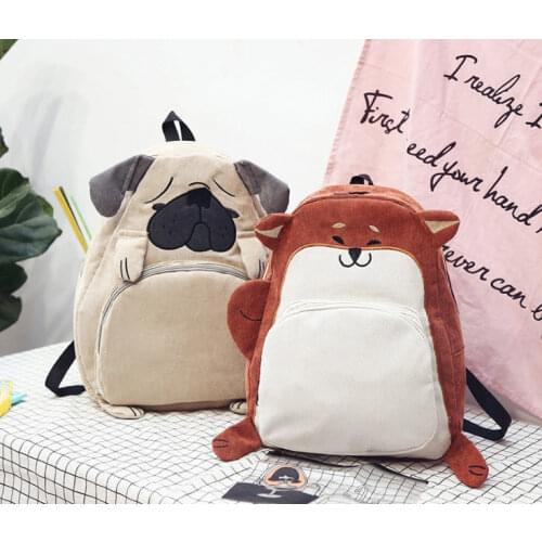 Cartoon toy dog backpack Leisure funny bag Corduroy fabric Large capacity Outdoor leisure bag