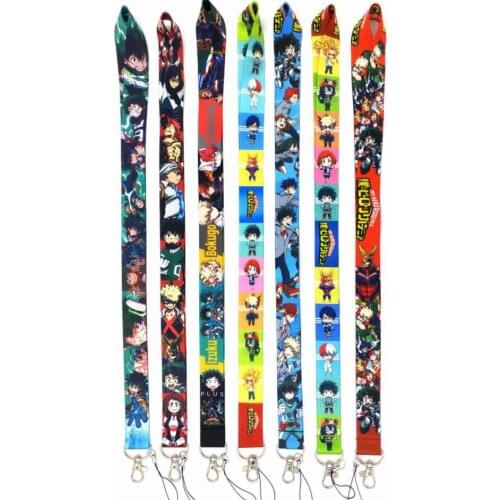 More style 10 pcs cartoon my hero academia Badge Lanyard for Keys Mobile Phone Neck Straps Cartoon Keychains