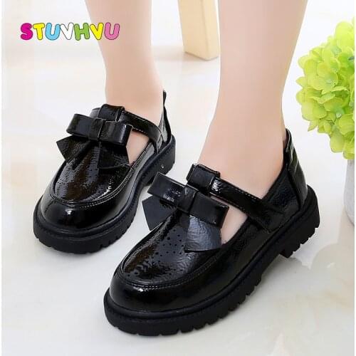 Patent Leather Childrens Shoes Student Girls Princess Shoes 2021 New Soft Sole Hollow Breathable Little Girl Shoes Black Pink