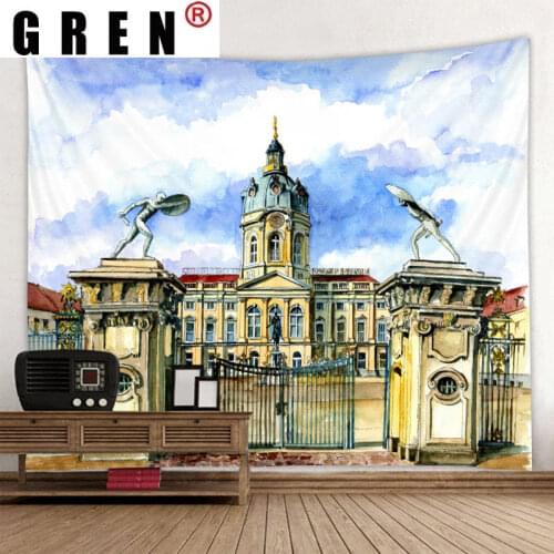 GREN Tapestry Architecture Wall Rugs Wall Hanging Covering Fabric Mural Background Cloth Towel Beach Fabric Blanket Living Decor
