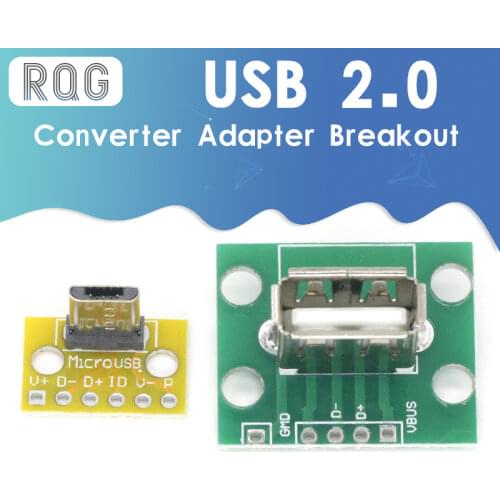Vertical USB MiCroUSB Micro USB 2.0 Female Head A Connector 2.54mm PCB Converter Adapter Breakout Board 180 Degree Vertical