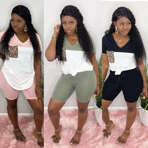 2 Pieces Set Women new summer 2021 Europe stripes leopard grain pure color pants suit Sports Set dropshipping ZXP9559