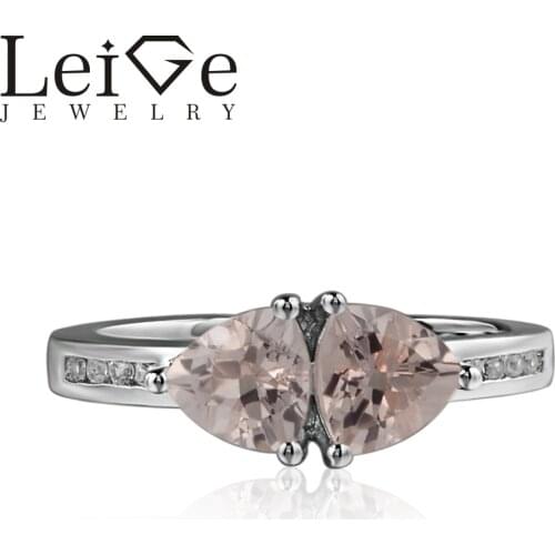 925 Silver Real Morganite Ring Trillion Cut Double Stone Pink Gemstone Wedding Rings for Women Romantic Gift