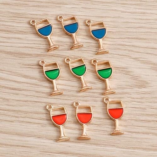 10pcs 7*17mm Wine Glass Charms for Jewelry Making DIY Enamel Beer Cup Charms Necklaces Pendants Earrings Handmade Crafting
