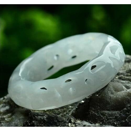 100%7A Myanmar emerald green jade ring handmade hollow Carving pattern jade rings jade jewelry inner diam16-21mm