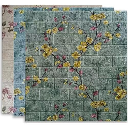 3D Brick Wallpapers Peach Blossom Pattern Foam Panel Chinese Style for Living Room Wall Decor Waterproof Self-adhesive Sticker