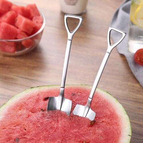 8PCS Shovel Shaped Spoon and Fork Coffee Sugar Mini Ice Cream Spoons Fruit Forks for Home Party Bistro Cocktail Tasting