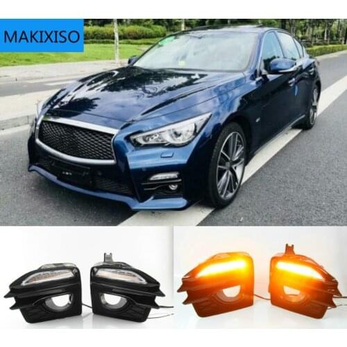 Car Front Fog Lights Grille Cover + LED Daytime Running Light Lamp For Infiniti Q50 Sport 2014-2017 Signal day lights
