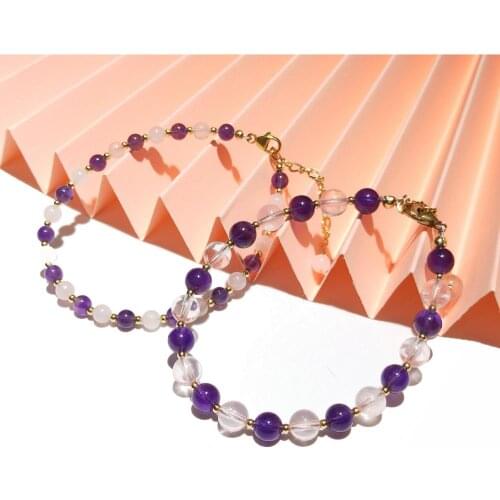 Lii Ji Natural Stone 4mm/6mm Amethyst Rose Quartz 14K Gold Filled Bracelet For Women Bracelet