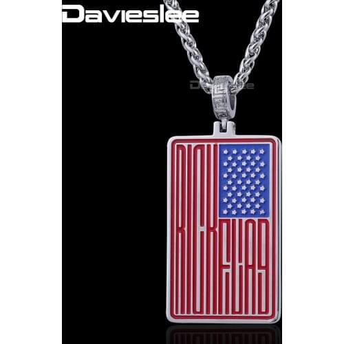 Davieslee Stainless Steel National USA American Flag Pendant Necklace Women Mens Unisex Gift Fashion Jewelry DLKP512
