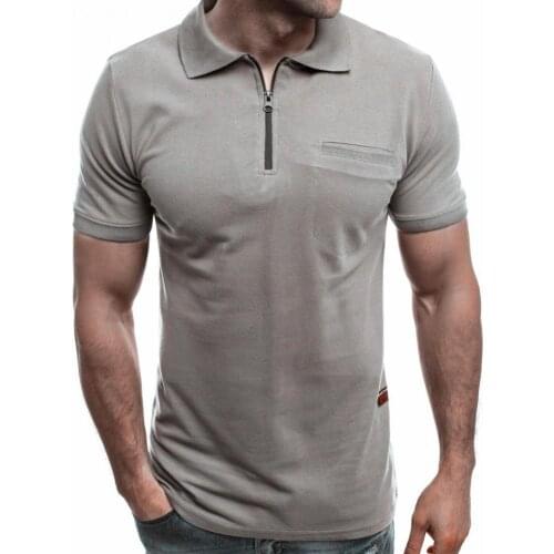 Summer Shirt Solid Color Zipper Men Loose Short Sleeve Lapel T-shirt for Party