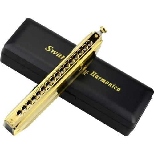 Swan 16 Hole Chromatic Harmonica Golden Color Square mouthpiece Professional Mouth Ogan Harp Instrumentos C Key mondharmonica