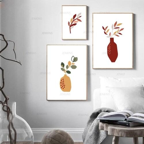 Art Prints Plant Leaves Vase Abstract Painting Minimalist Poster Posters Prints Living Room Modern Paintings Wall Picture Decor