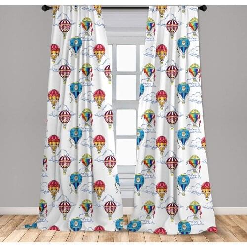 Colorful Curtain Hand Drawn Sketches Clouds and Hot Air Balloons Playroom Lightweight Window Treatment Living Room Bedroom Decor