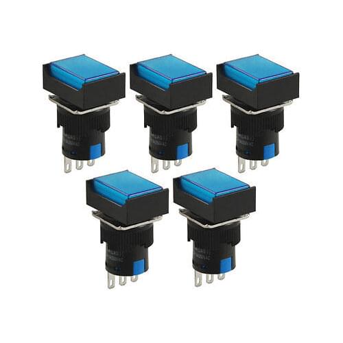 Panel Mount 1NO 1NC Latching Blue Rectangular Push Button Switch AC 250V