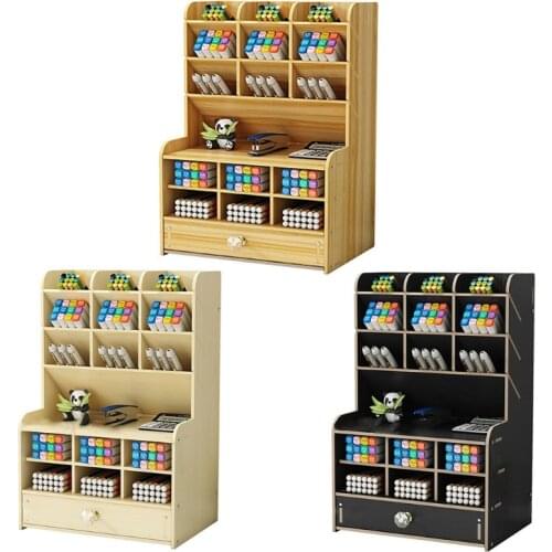 Multi-Function Marker Pen Pencils Storage Holder Sundries Organizer Office School Wooden Stand Stationery Container Case