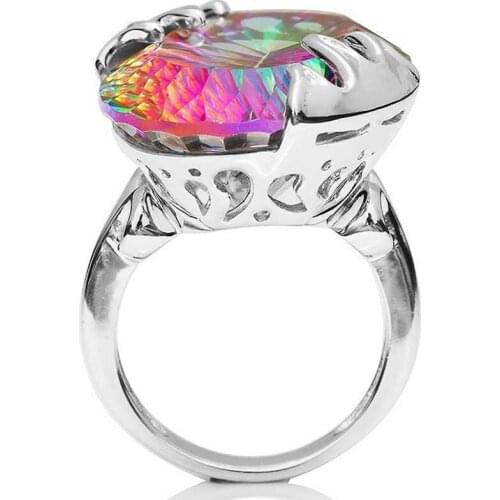 Fashion womens seven rainbow egg ring mens cocktail mystery rainbow gem ring size 6-10