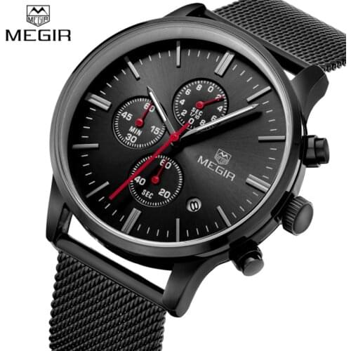 Top Luxury Brand MEGIR Men Waterproof Quartz Clock Mens Watches Casual Mesh Belt Watch Luminous Hour For Male Relogio Masculino