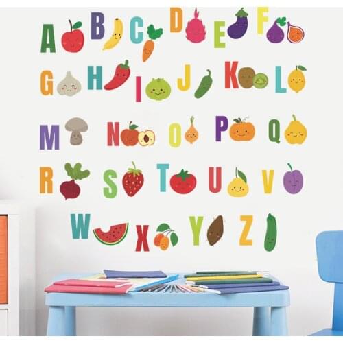Fruit and Vegetable Alphabet Wall Stickers for Boys Kids room Kindergarten Nursery Wall Decor Early Education Wall Decals Home