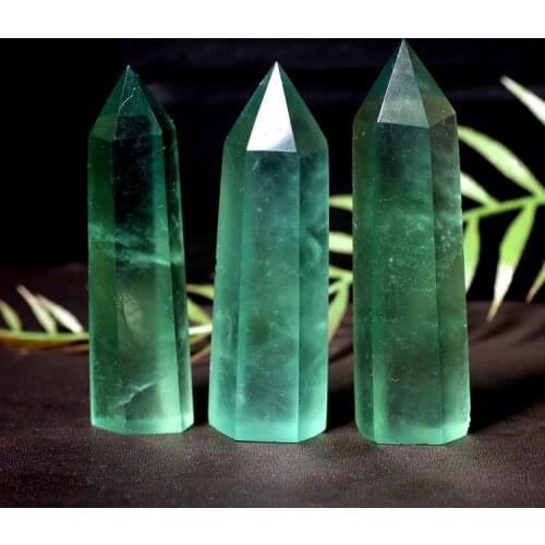 Natural rough stone ornaments green fluorite hexagonal crystal column colorful ornaments blue wholesale quartz crystals