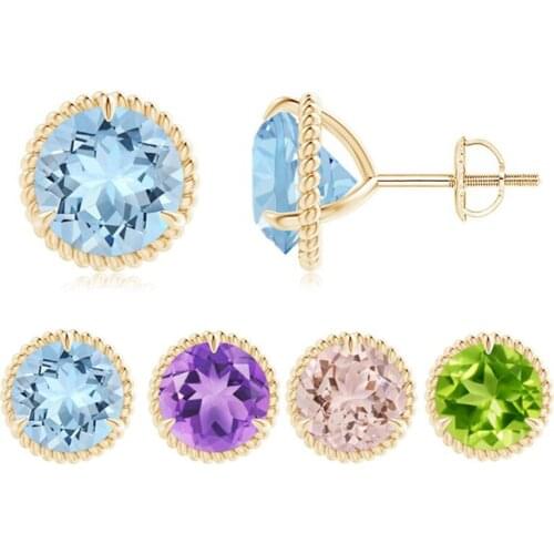 Charm Multicolor Round Zircon Stud Earrings Boho Rainbow Crystal Screw Back Earrings Vintage Gold Color Small Earrings For Women