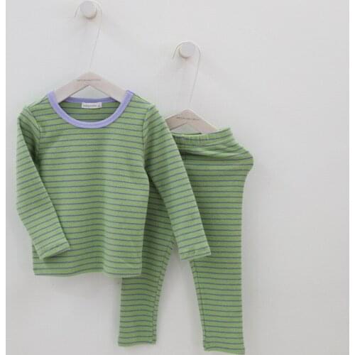 2020 Autumn Winter Kids Pajama Sets Korean Cotton Warm Striped Homewear Suits for Girls Boys Baby Soft Sleepwear Set Wholesale