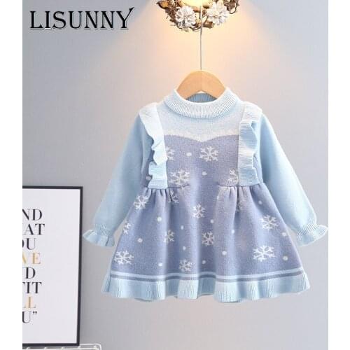 2021 Autumn Winter Girls Sweater Dress Kids Baby Sweater Children Clothing Pullover Christmas Snowflake Knitted Dressrs Jumper