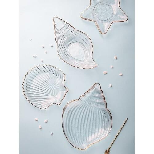 Nordic Phnom Penh Conch Tray Home Transparent Glass Fruit Dessert Storage Plate Makeup Jewelry Organizer Kitchen Cutlery Set