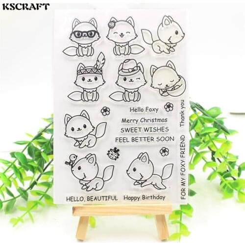 KSCRAFT Cute Fox Transparent Clear Silicone Stamps for DIY Scrapbooking/Card Making/Kids Fun Decoration Supplies 399