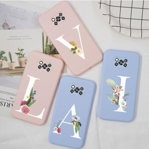 Letter Silicone Case For Xiaomi Poco X3 Cover TPU Purple Pink For Xiaomi Poco X3 Pro PocoX3 NFC Case Soft Funda Alphabet Floral