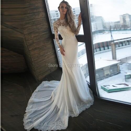 Long Sleeves Mermaid Wedding Dresses O Neck Lace Appliques Open Back Court Train Bridal Gown Vestidos De Noiva Plus Size