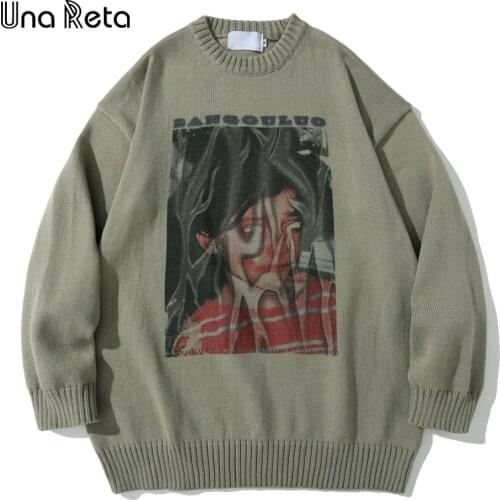 Una Reta Harajuku Sweater Men New Hip Hop Crying girl Sweater Streetwear Men Casual Loose Pullover Tops Winter Man Sweater
