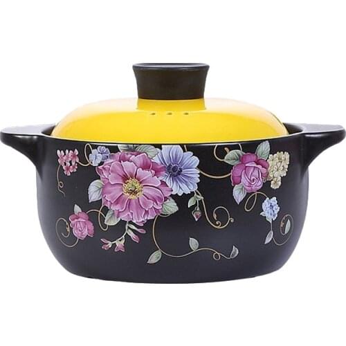 1PCS Heat resistant ceramic casserole stewing casserole soup casserole household gas heat resistant porridge rice cookware 6L