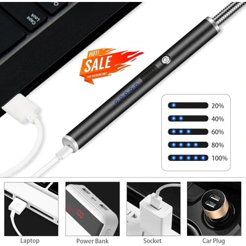 Windproof 360 Rotation Arc BBQ Lighter Kitchen Gas Stove Plasma USB Lighter Flameless Electric Candle Lighters With Hook Outdoor