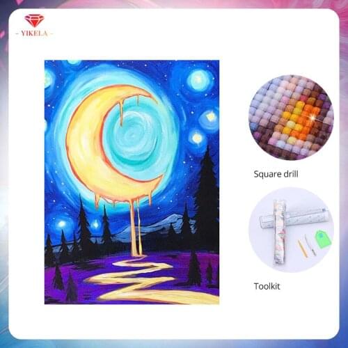 YIKELA 5D Moon Starry Sky Painting Diamond Painting Full Drill Cross Stitch Mosaic Painting DIY Diamond Embroidery Wall Decor
